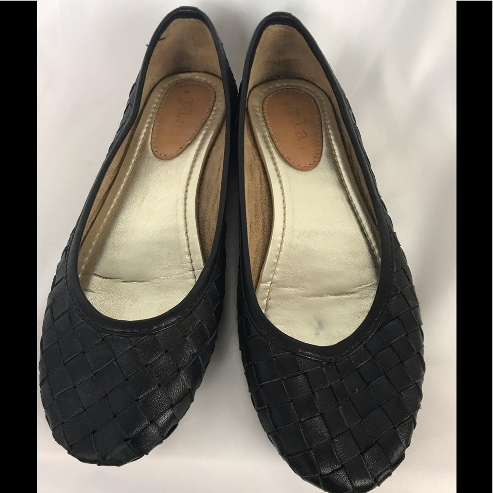 Black Leather Woven Flats